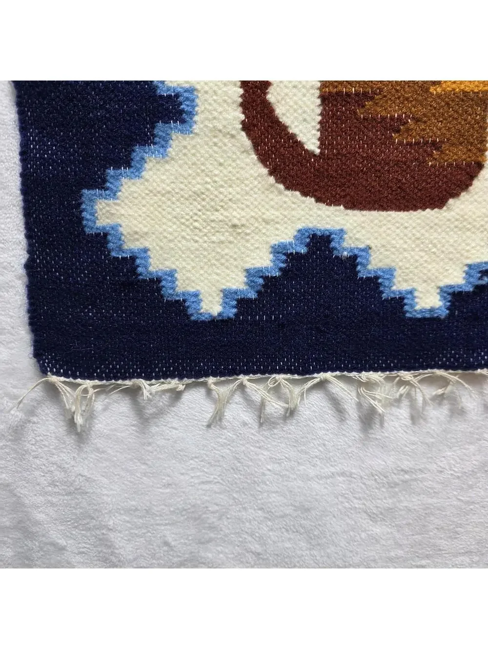 Handwoven Wool Rug with Colorful Cat Motif